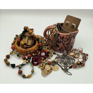 1 Pound Assorted Jewelry Lot Pink Creamer & Variety Necklaces Bracelets Earrings